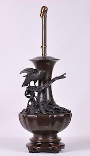 Large Japanese Bronze Table Lamp