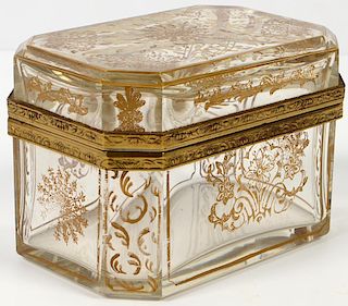 Glass Box with Gilt Painted Decorative Designs
