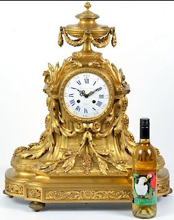 Large Gilt Bronze Raingo Freres Mantle Clock