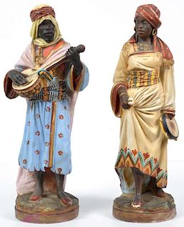 2 19th C. French Bisque Blackamoor Figurines