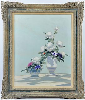 Large Andre Gisson Floral Still Life Oil on Canvas