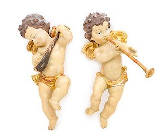 * Two Painted and Parcel Gilt Figures Height 15 inches.
