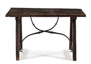 * A Spanish Baroque Walnut Trestle Table Height 25 1/2 x width 42 1/2 x depth 23 1/8 inches.