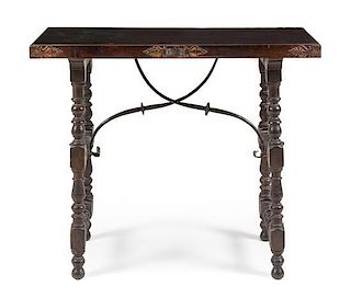 * A Spanish Baroque Walnut Table Height 35 x width 40 3/8 x depth 15 3/4 inches.