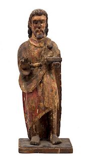 * A Mexican Painted and Carved Wood Figure of Saint John the Baptist Height 22 1/2 inches.