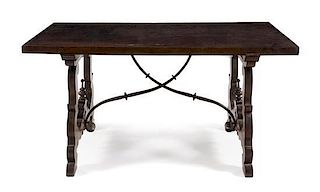 * A Spanish Baroque Walnut Trestle Table Height 32 1/2 x width 62 1/2 x depth 33 1/8 inches.