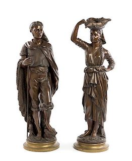 A Pair of Continental Bronze Figures Height of taller 31 1/4 inches.