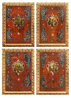 A Set of Four Italian Painted Panels Height 37 1/2 x width 25 inches.