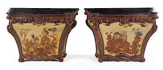 A Pair of Venetian Painted Pedestal Cabinets Height 35 x width 50 x depth 21 inches.