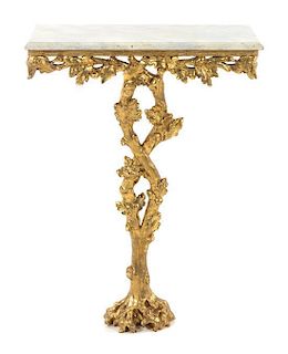 A Black Forest Style Giltwood Console Table Height 34 1/2 x width 26 x depth 12 7/8 inches.