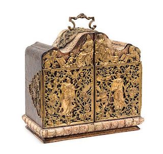 A Swiss Brass Mounted Table Casket Height 13 1/2 x width 12 3/4 inches.