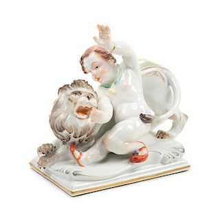 A Meissen Porcelain Figure Height 4 7/8 x width 5 1/8 inches.
