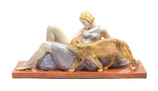 A Continental Ceramic Figural Group Height 8 x width 16 3/4 x depth 4 1/2 inches.