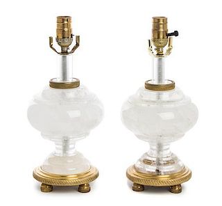A Pair of Rock Crystal Lamps Height overall 20 inches.