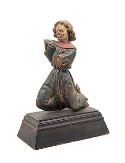 * A French Carved and Painted Wood Figure Height 16 1/2 inches.