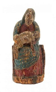 * A French Carved and Painted Wood Figure of the Pieta Height 10 inches.
