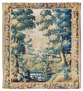 * An Aubusson Wool Tapestry 8 feet 9 inches x 8 feet 2 inches.