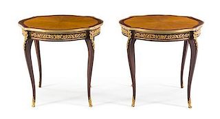 A Pair of Louis XV Style Gilt Metal Mounted Tables Height 30 x width 31 3/4 inches.