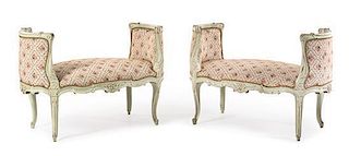 A Pair of Louis XV Style Painted Window Seats Height 29 x width 42 1/4 inches.