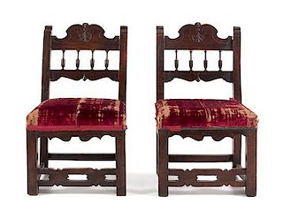 * A Pair of French Walnut Side Chairs Height 31 inches.