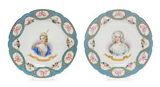 A Pair of Sevres Style Porcelain Plates Diameter 9 1/4 inches.