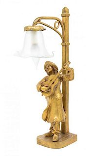 A French Gilt Bronze Figural Lamp Height 18 1/2 inches.