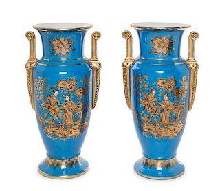 A Pair of Paris Porcelain Style Porcelain Vases Height 16 3/4 inches.