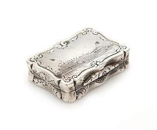A Victorian Silver Vinaigrette, Maker's Mark W.D., Birmingham, 1851, the lid depicting a view of The Crystal Palace, opening 