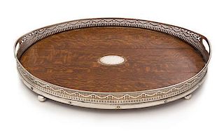 A Victorian Oak, Silver-Plate and Silver Serving Tray, Fenton Brothers, Sheffield, 1883, of handled oval form, together with 