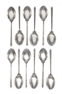 A Set of Twelve English Silver Coffee Spoons, William H. Darby & Co., Birmingham, 1952, each handle in the form of golf clubs