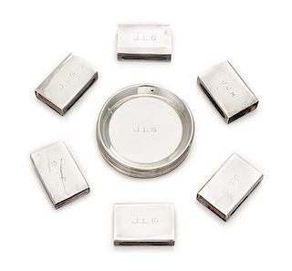 A Collection of French Silver Smoking Articles, Cartier, Paris, 20th Century, comprising six ash receivers and six matchbook 