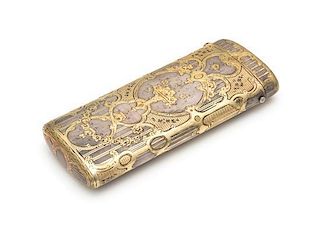 A French Silver-Gilt Spectacles Case, Maker's Mark Obscured, Late 19th/Early 20th Century, the case worked to show floral spr