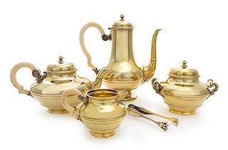 A French Silver-Gilt Four-Piece Tea and Coffee Service, Joseph Chaumet, Paris, Late 19th/Early 20th Century, comprising a cof