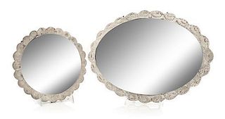 Two Ottoman Empire Style Turkish Silver Mirrors, Bedo, 20th Century, comprising an oval and a circular example, each having a