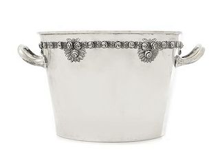 A Mexican Silver Ice Bucket, Sanborns, Mexico City, 20th Century, the tapering body with twin handles and a repousee band of 