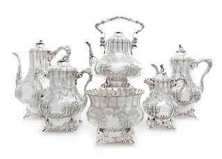 An American Silver Six-Piece Tea and Coffee Service, Ball, Black & Co., New York, NY, Mid-19th Century, comprising a water ke