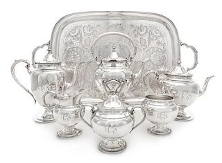 An American Silver Six-Piece Tea and Coffee Service, Gorham Mfg. Co., Providence, RI, 1947, Puritan pattern, comprising a wat