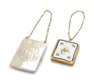 Two American Enameled Silver Change Purses, , comprising a light blue guilloche enameled example and one example with polychr
