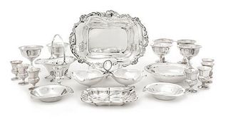 Collection of American Silver Table Articles, Various Makers, comprising a cake dish, serving tray, sugar basket, candy dish,