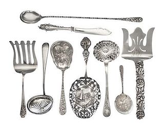 A Group of Silver Serving Articles, Various Makers, comprising two asparagus forks, two berry spoons, two bon bon spoons, two