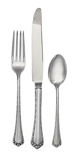 An American Silver Flatware Service, Easterling Co., Chicago, IL, Rosemary pattern, comprising: 7 dinner knives 7 dinner fork