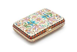 * A Russian Enameled Silver Cigarette Case, Assay of Ivan Lebedkin, Moscow, Late 19th/Early 20th Century, the case with polyc