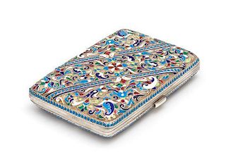* A Russian Enameled Silver Cigarette Case, Mark of Nikolai Zugeryev, Assay of Ivan Lebedkin, Moscow, Late 19th/Early 20th Ce