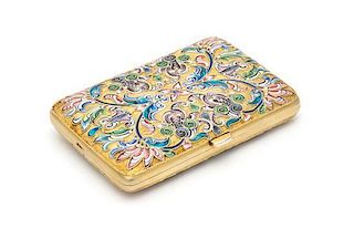 * A Russian Silver-Gilt and Enameled Cigarette Case, Mark of Nikolai Zugeryev, Moscow, Late 19th/Early 20th Century, the case