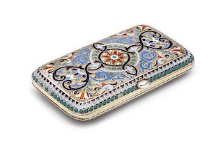 * A Russian Silver-Gilt and Enameled Cigarette Case, Mark of Gustav Klingert, Moscow, Late 19th/Early 20th Century, the case 