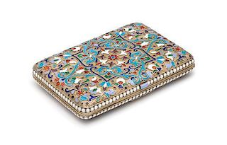 * A Russian Enameled Silver-Gilt Cigarette Case, Mark of Nikolai Zugeryev, Assay of Ivan Lebedkin, Moscow, Late 19th/Early 20