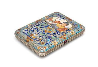 * A Russian Enameled Silver Cigarette Case, Maker's Mark Cyrillic MYuN, Moscow, Late 19th/Early 20th Century, the lid decorat