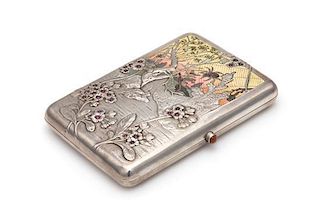 * A Russian Silver, En Plein Enameled and Ruby Inset Cigarette Case, Maker's Mark Cyrillic PM, Moscow, Early 20th Century, th
