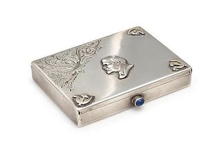 * A Russian Soviet-Era Silver Cigarette Case, Maker's Mark Obscured, Moscow, Mid-20th Century, the lid's upper-left quadrant 
