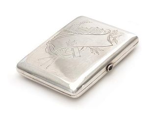 * A Soviet-Era Lithuanian Silver Cigarette Case, Maker's Mark Oscured, Vilnius, Mid-20th Century, the lid engraved with a fac